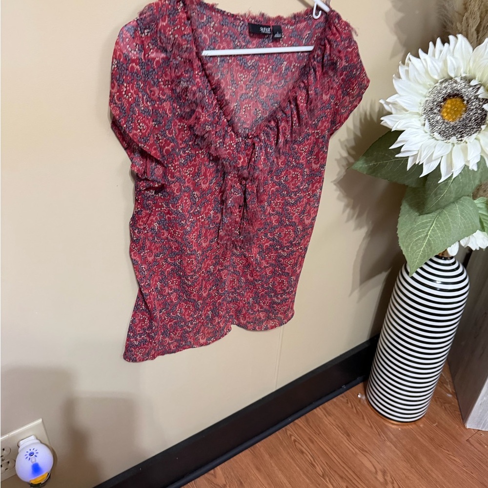 a.n.a Red and Black Paisley Blouse